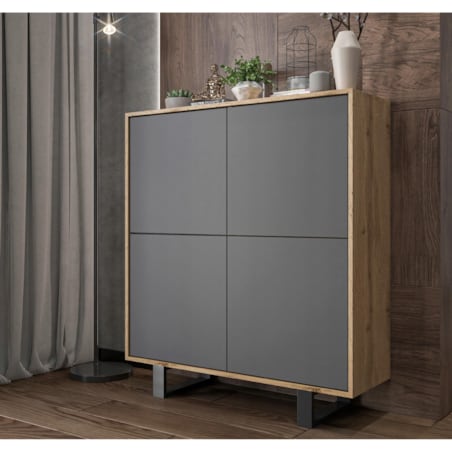 Industrialna Komoda Loft Szafka RTV Dąb Wotan Grafit MAT 113 cm