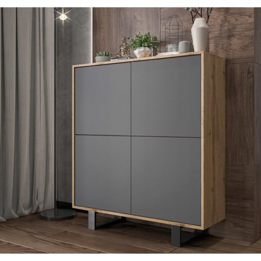 Industrialna Komoda Loft Szafka RTV Dąb Wotan Grafit MAT 113 cm