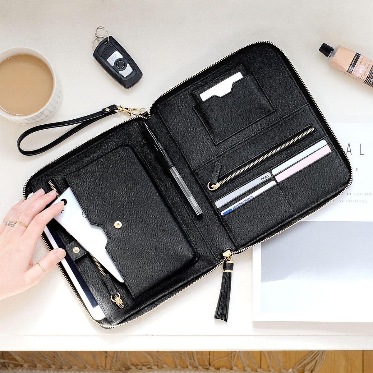 Kopertówka na dokumenty i telefon Stackers czarna