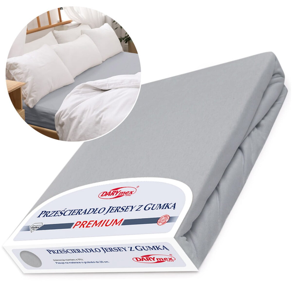 Prześcieradło z bawełny jersey z gumką 200x220 kolor popiel PREMIUM