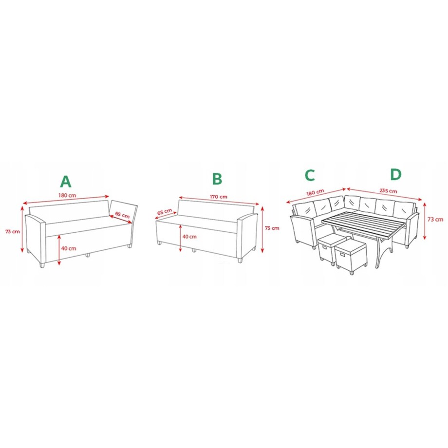 Zestaw Ogrodowy Wypoczynkowy Narożnik Stół Pufy Meble Ogrodowe Technorattan Venezia
