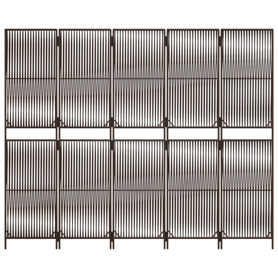 vidaXL Parawan 5-panelowy, brązowy, polirattan