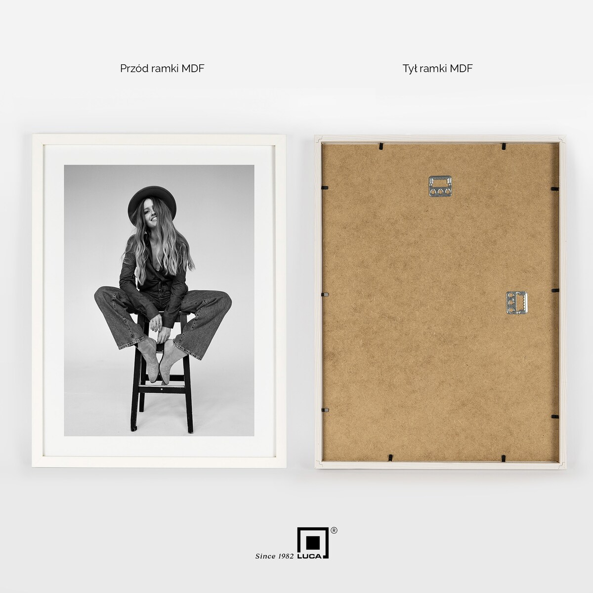 Ramka na zdjęcia 30x40 cm biała rama MDF z plexi wisząca poziom pion klasyczna ramka