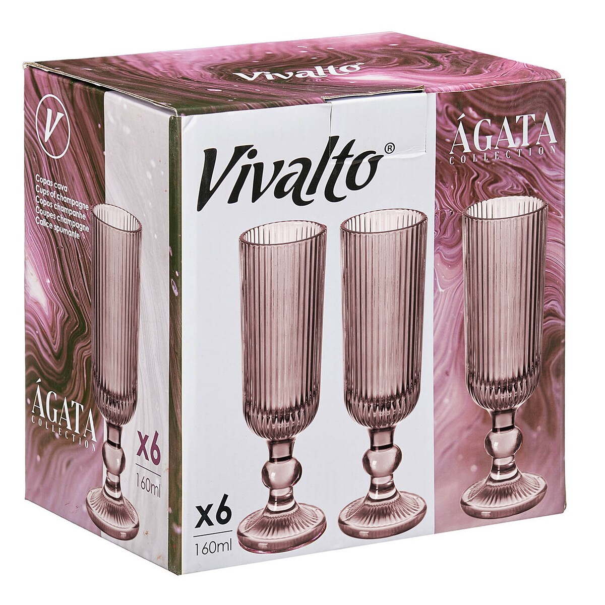 Kieliszki do szampana LINES z ryflowanego szkła, zestaw 6 sztuk, 160 ml