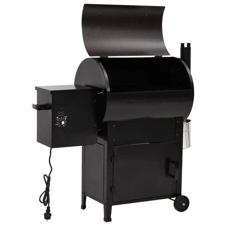 vidaXL Grill na pellet z kominem, czarny, 104 cm, żelazo