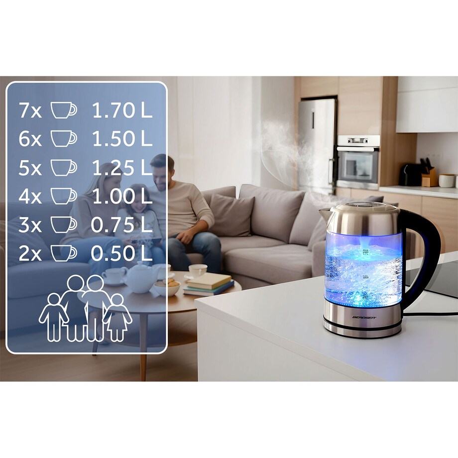 Czajnik elektryczny szklany z regulacja temperatury 1,7l Berdsen 371400
