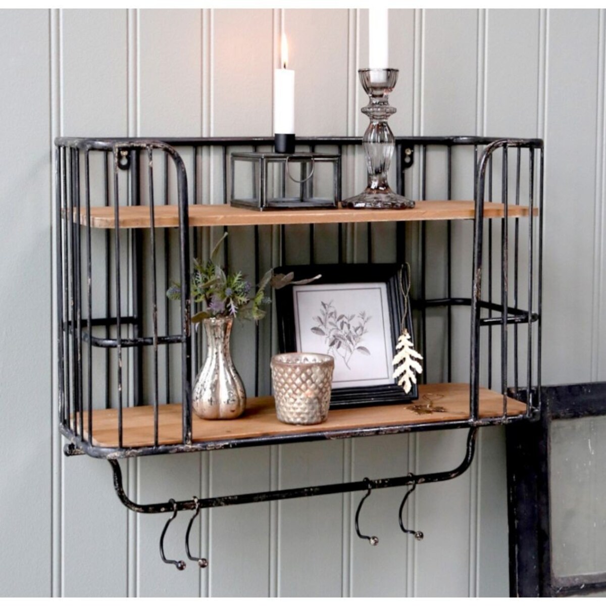 Półka ścienna druciana z haczykami wyższa 52 cm