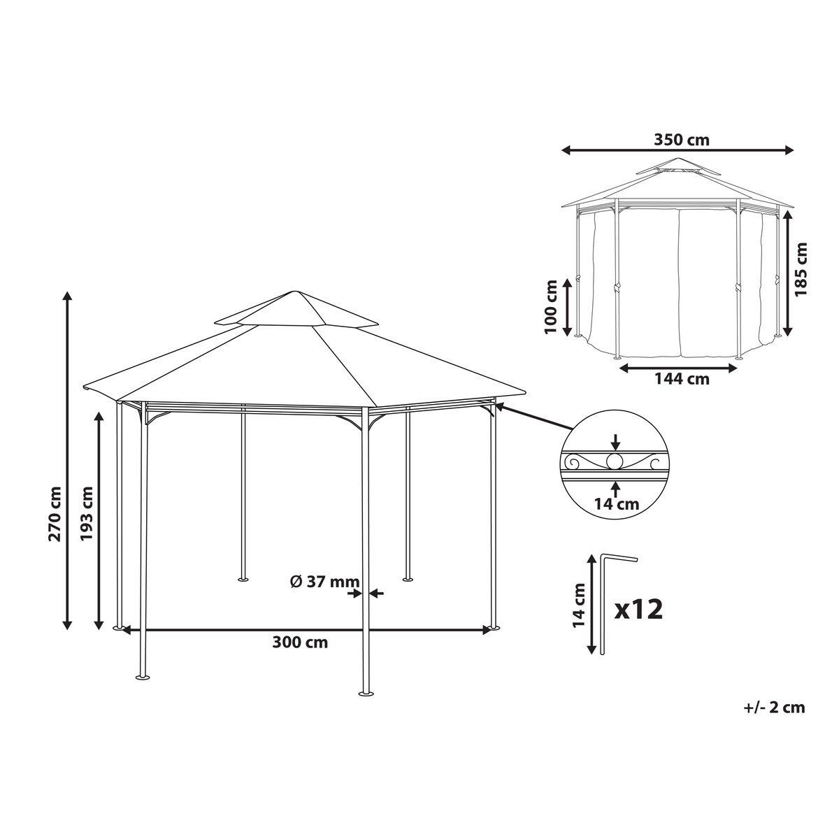 Pawilon ogrodowy PORTEL Metal 350 cm 350 cm Beżowy