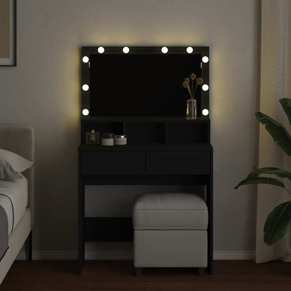 vidaXL Toaletka z oświetleniem LED, czarna, 80x41x134,5 cm