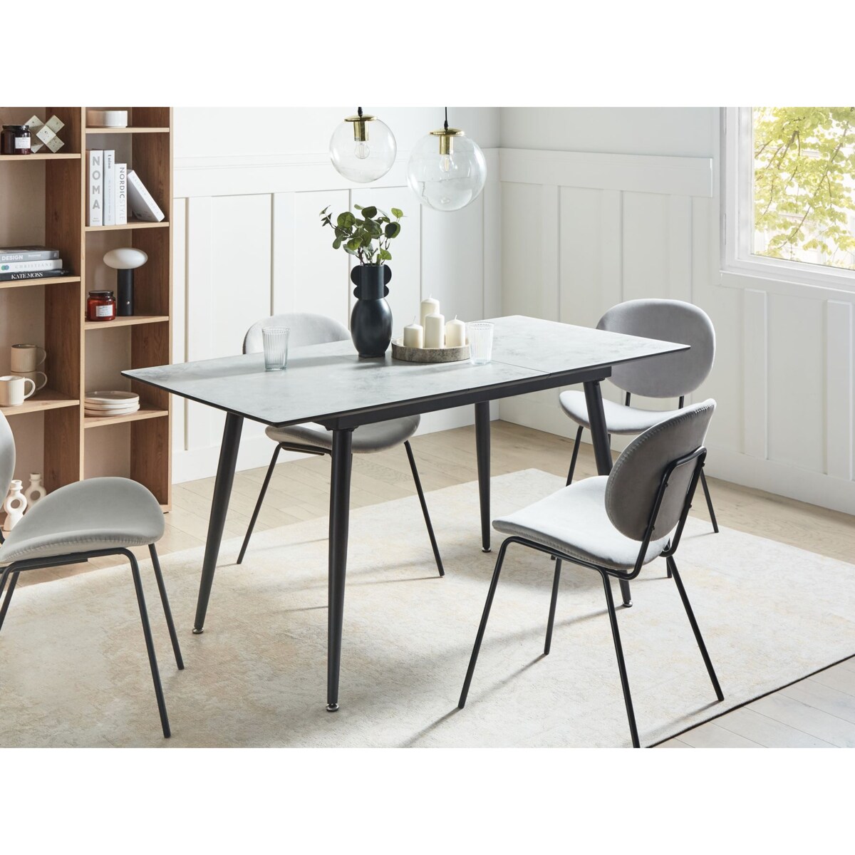 Stół do jadalni EFTALIA 120/150 cm 80 cm Efekt marmuru Biały