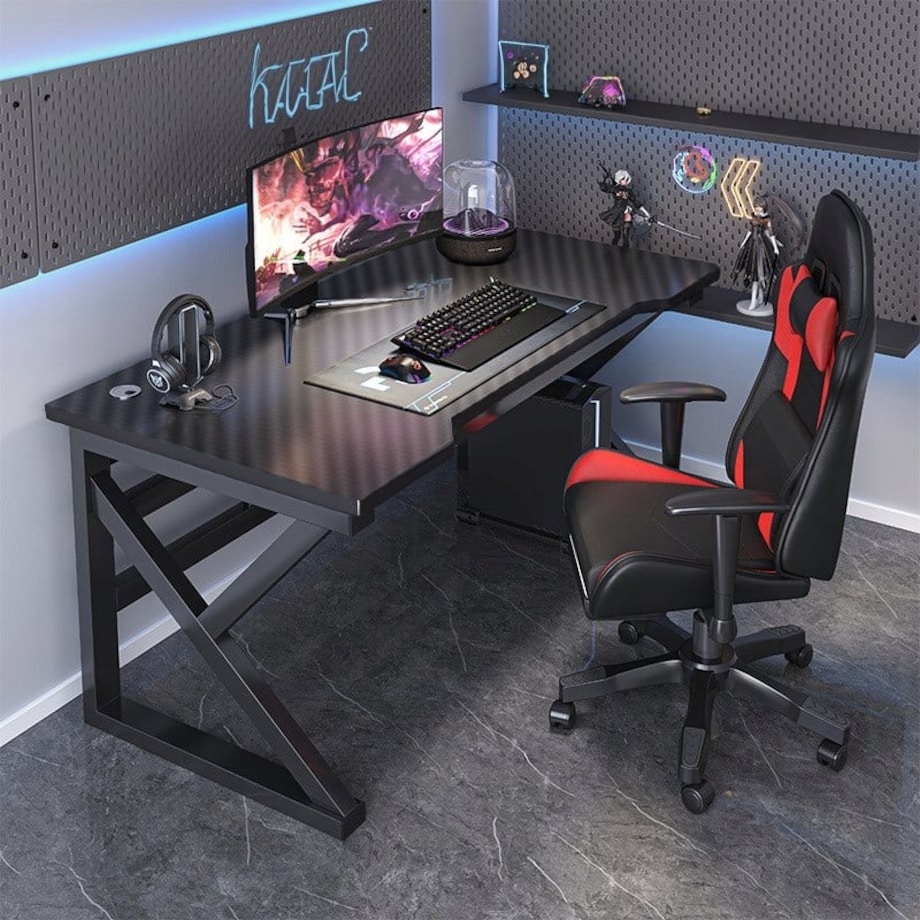 Biurko gamingowe komputerowe czarne carbon nowoczesne dla gracza 120 cm