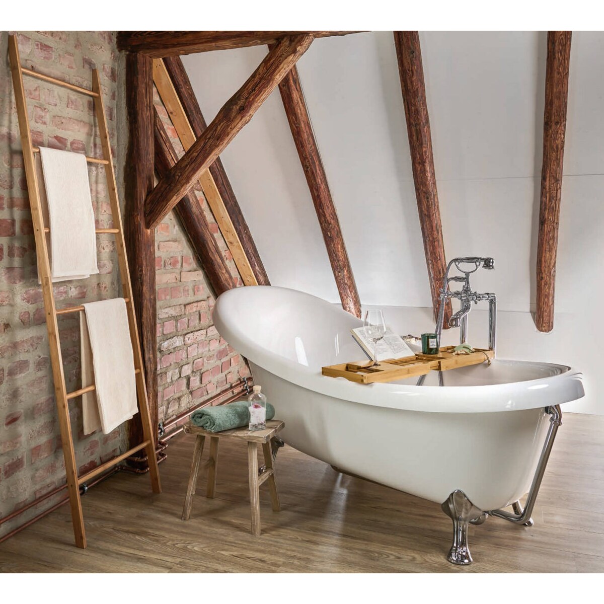 Półka na wannę, bambusowa z podstawką na książkę, 70 cm