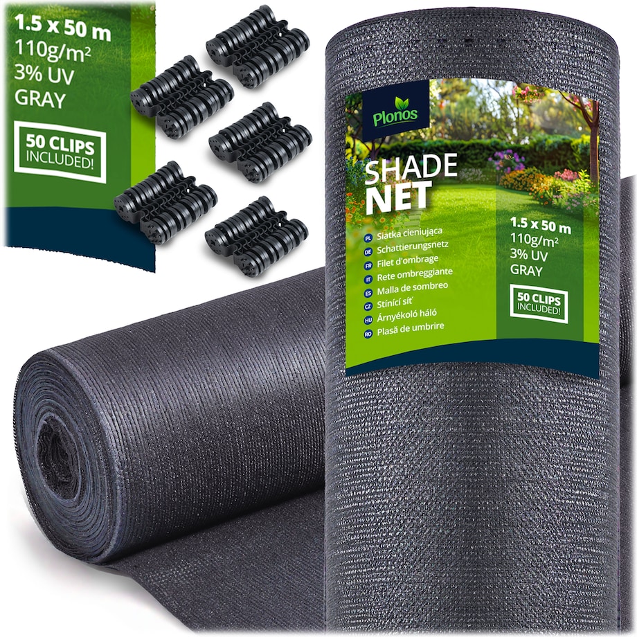 Siatka cieniująca Plonos 1,5x50m maskująca mata na płot ogrodzenie osłona szara 80% + UV