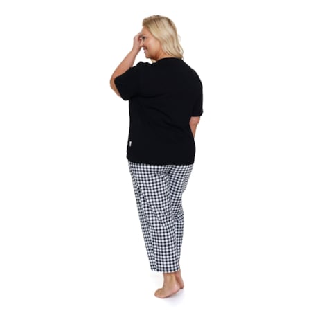 Czarna piżama damska ze spodniami w kratkę
