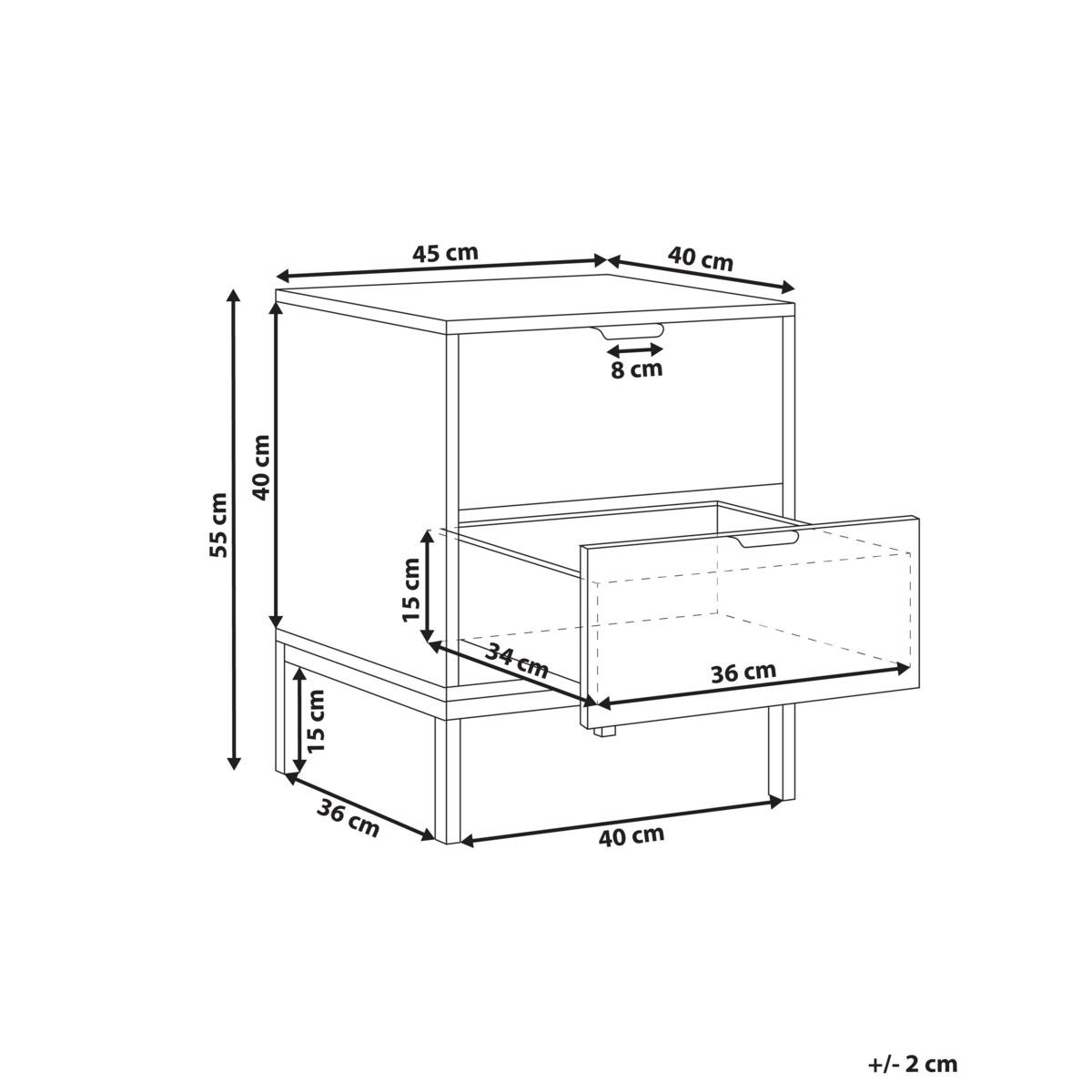Szafka nocna 2 szuflady ADELAIDE Biały