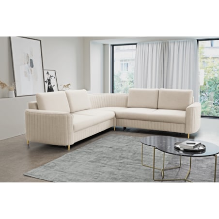 Narożnik z funkcją spania i pojemnikiem na pościel LOREN, kremowy