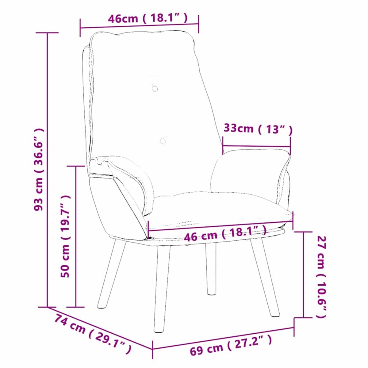 vidaXL Fotel relaksacyjny ciemno szary 69 x 74 x 93 cm tkanina