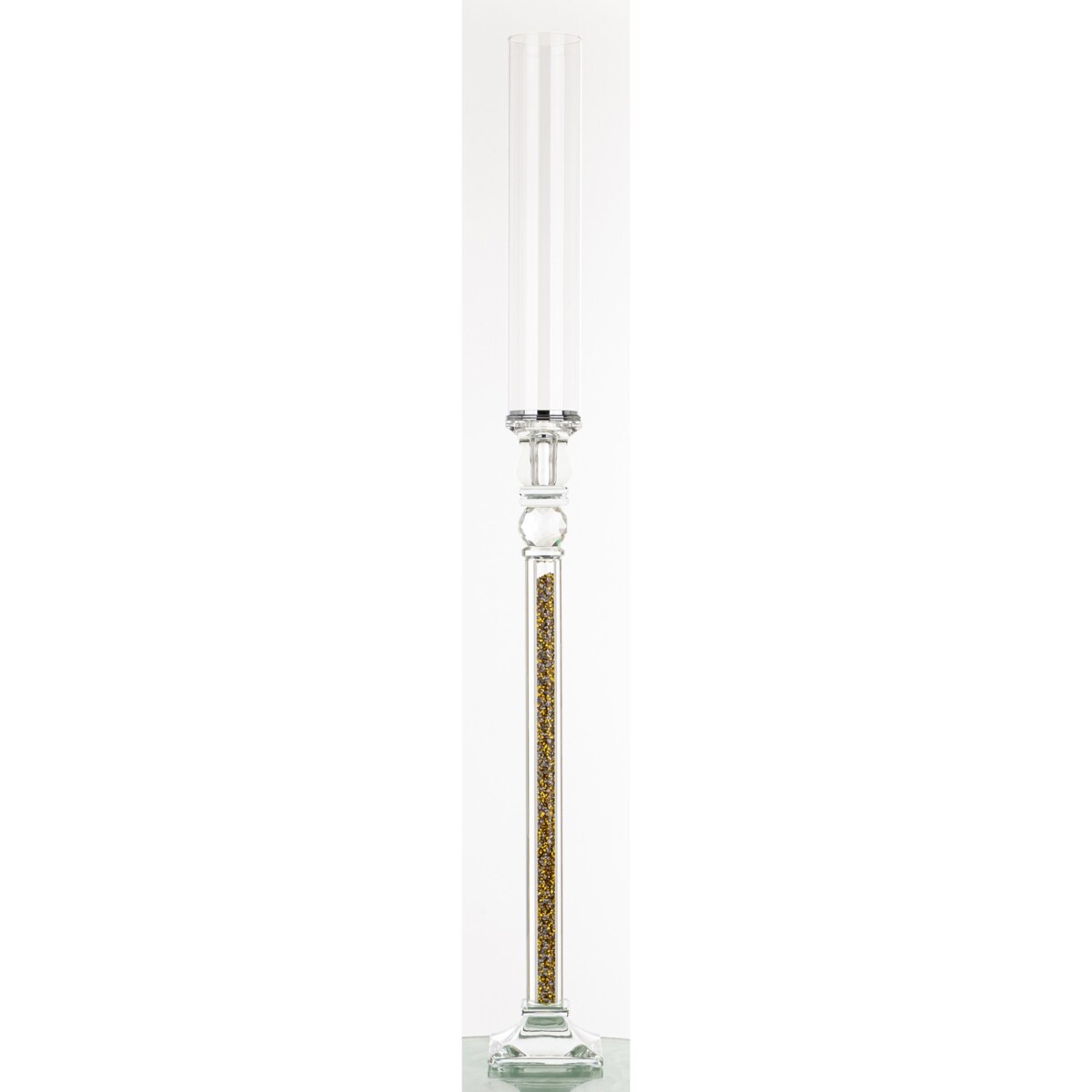 Świecznik szklany na 1 świecę z kloszem 81x9x9 cm RURKA złoty medium