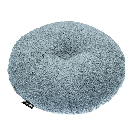 Poduszka okrągła z guzikiem, niebieska bukla, ⌀37 cm, Boucle Teddy