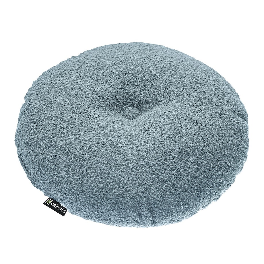Poduszka okrągła z guzikiem, niebieska bukla, ⌀37 cm, Boucle Teddy