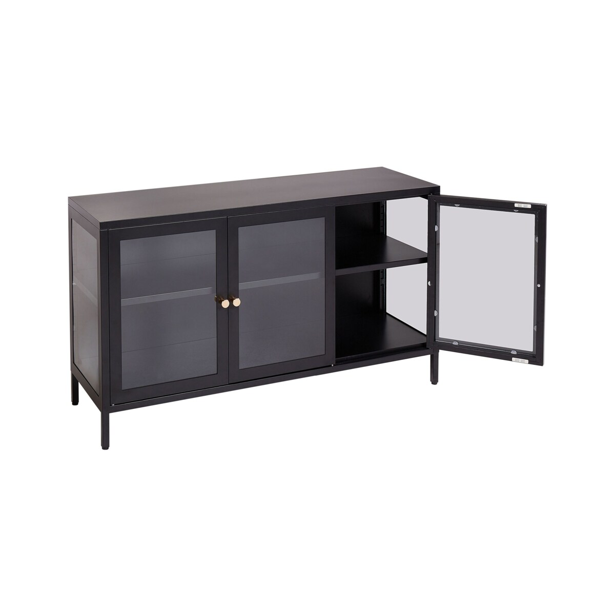 Szafka trzydrzwiowa LED metalowa ze szklaną gablotą czarna NEWPORT