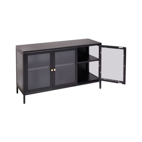 Szafka trzydrzwiowa LED metalowa ze szklaną gablotą czarna NEWPORT