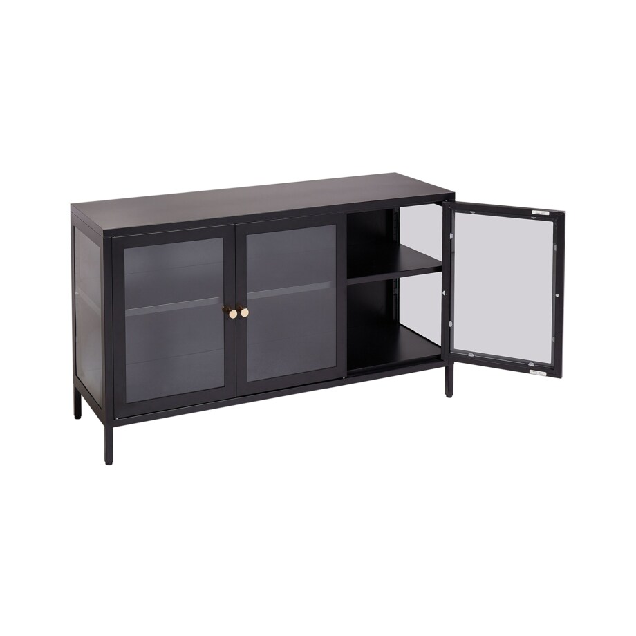 Szafka trzydrzwiowa LED metalowa ze szklaną gablotą czarna NEWPORT