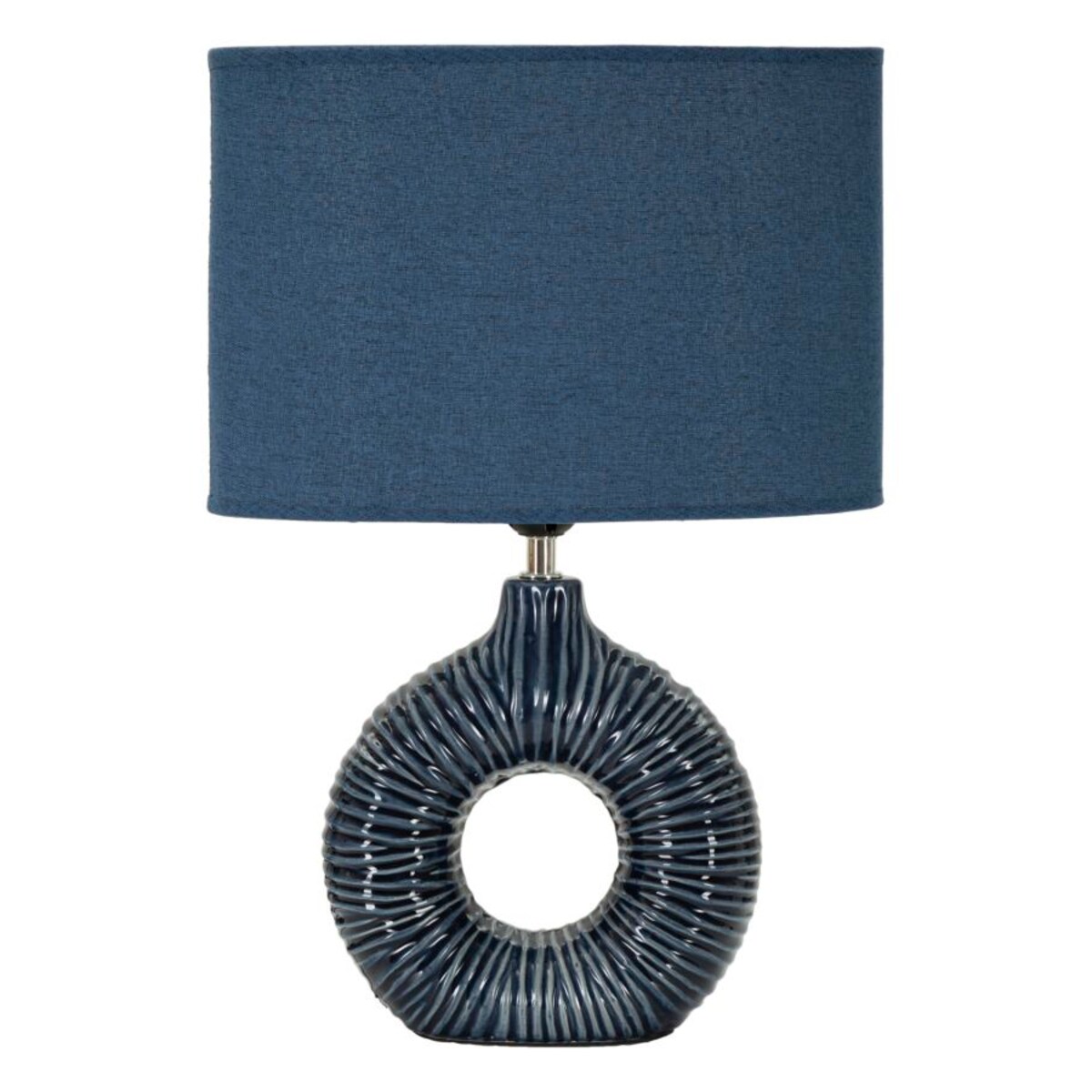Lampa stołowa Seta, kolor niebieski, ceramika, żelazo i tkanina, 28,5 x 15 x 43 cm, 1 x E14, do salonu i sypialni, Mauro Ferretti