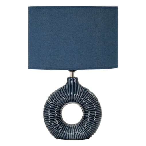 Lampa stołowa Seta, kolor niebieski, ceramika, żelazo i tkanina, 28,5 x 15 x 43 cm, 1 x E14, do salonu i sypialni, Mauro Ferretti