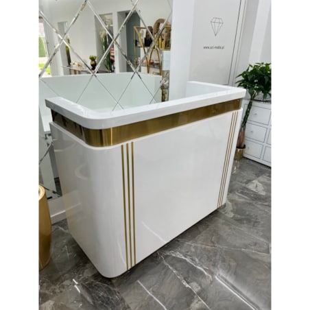 Nowoczesna biała złota lada sklepowa / recepcja Exclusive White 140x60x115 / do sklepu / do hotelu / do salonu