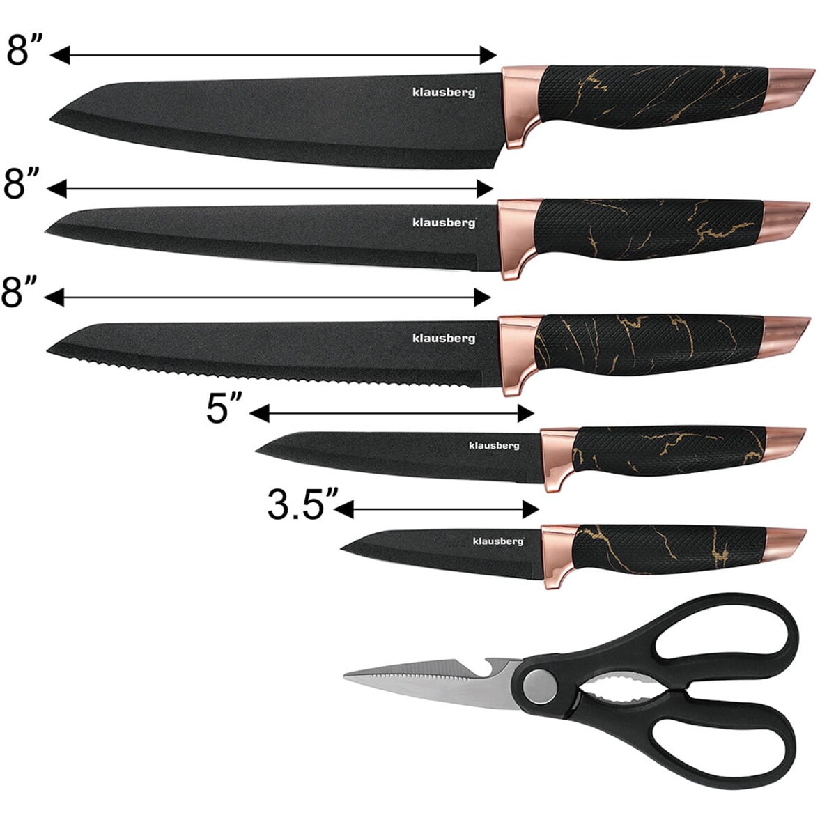 Zestaw noży kuchennych w bloku 6 elementów czarny KLAUSBERG