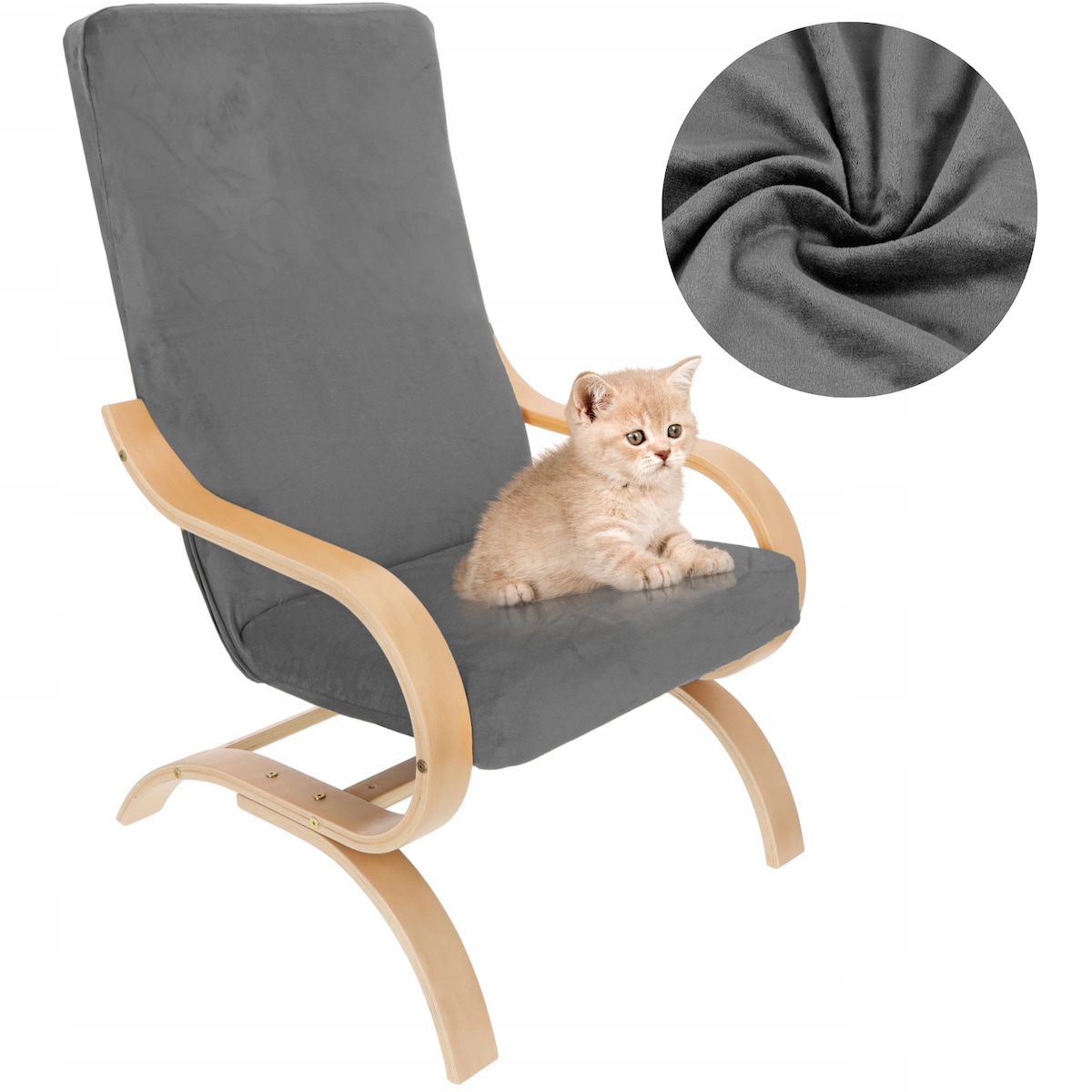 POKROWIEC NA FOTEL FINKA SZARY WELUR ELASTYCZNY [21FC]