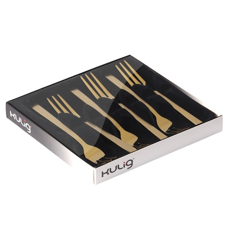 Komplet 6 widelczyków do ciasta Piano gold w pudełku 29514