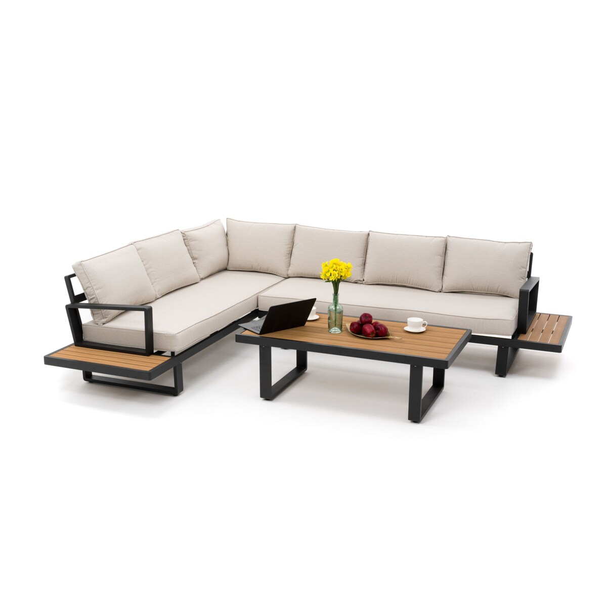 Meble ogrodowe duży narożnik nowoczesny aluminium ATOL grafitowo-beżowy