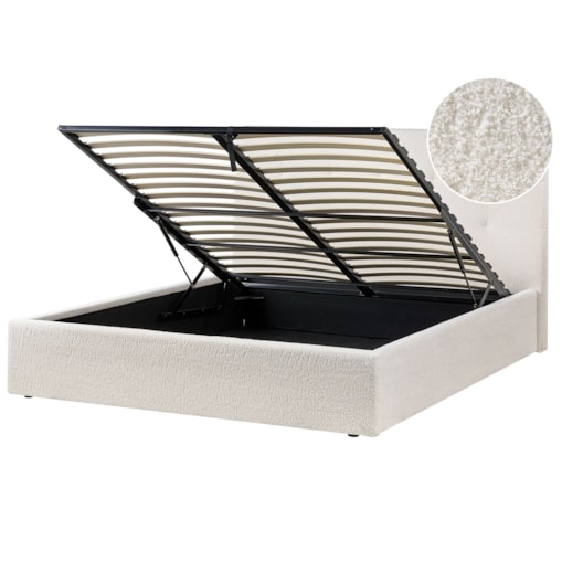 Łóżko z pojemnikiem Boucle LORIENT 160 x 200 cm Złamana biel