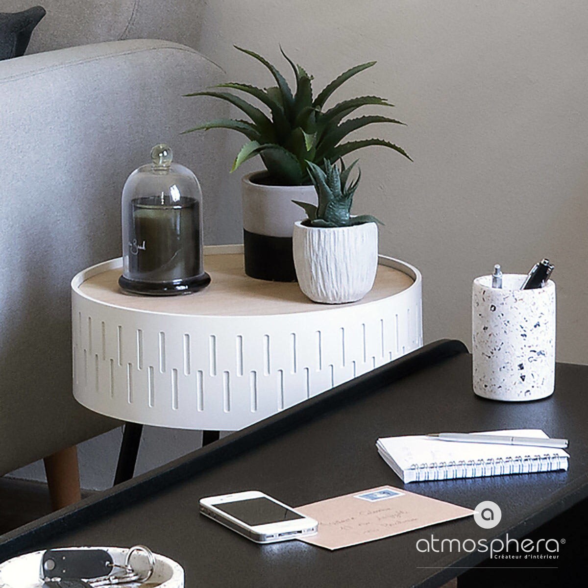 Stolik kawowy okrągły ze schowkiem SHIRO