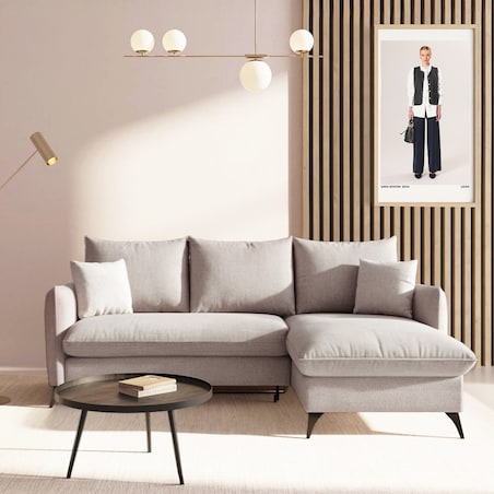 Brim Sofa narożna prawa z funkcją spania i pojemnikiem prawa jasnoszara