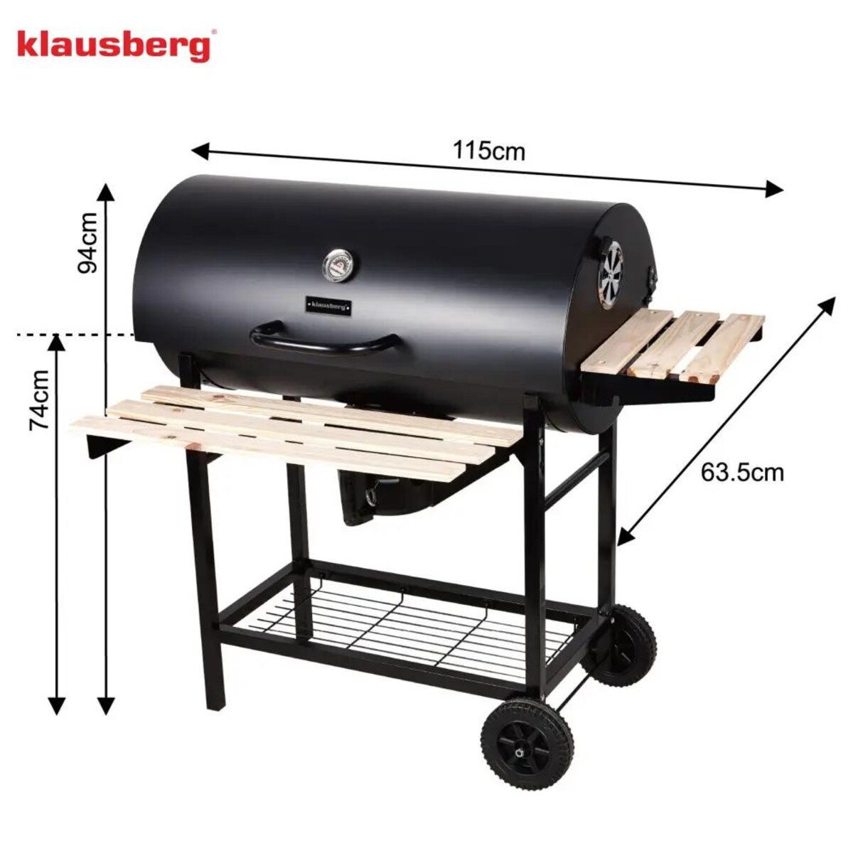 Duży grill ogrodowy węglowy pokrywa + półki + popielnik popielnica KLAUSBERG