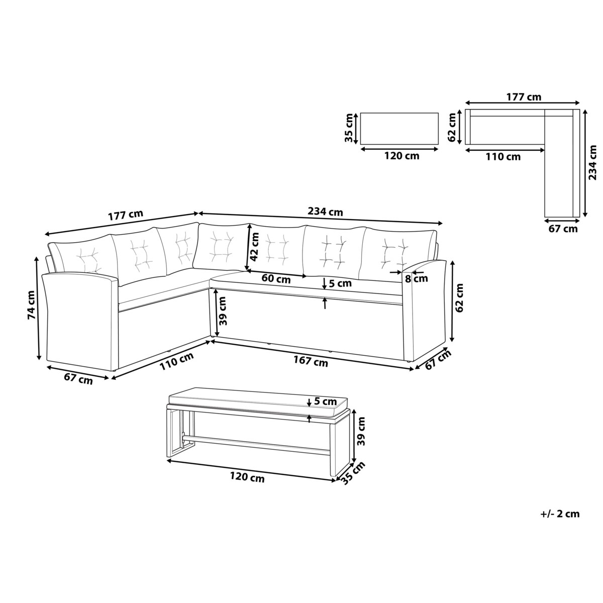 Sofa narożna ogrodowa z technorattanu 8 osobowa szara VITERBO