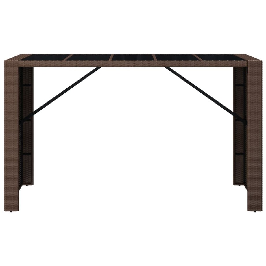 vidaXL Stolik barowy ze szklanym blatem, brązowy, 185x80x110 cm