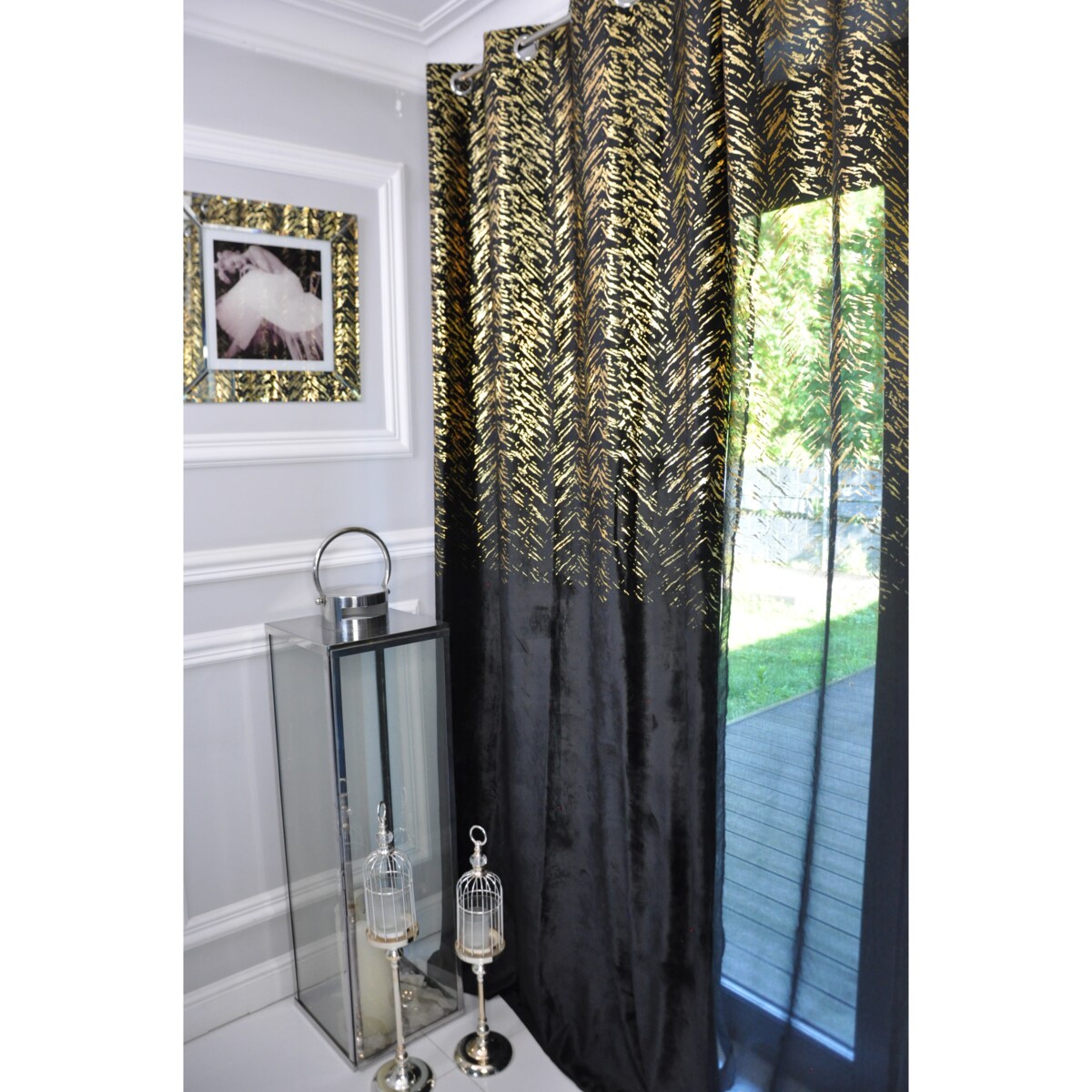 zasłona welurowa "velvet glow" złoty print 140x250 cm czarny