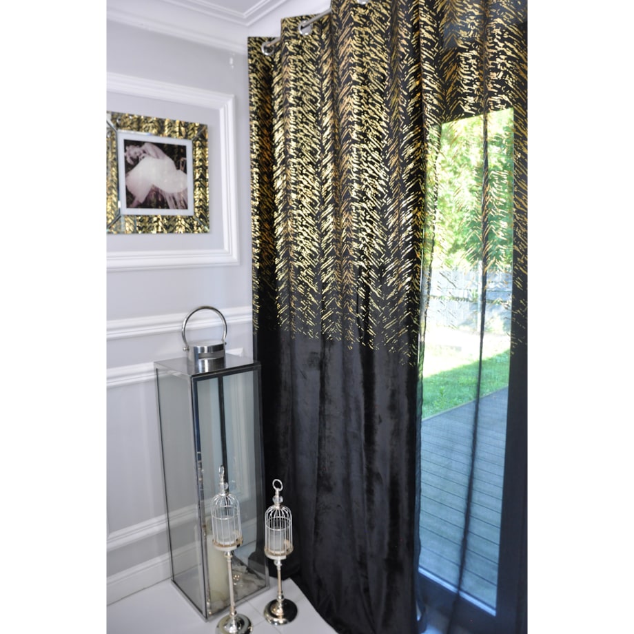 zasłona welurowa "velvet glow" złoty print 140x250 cm czarny