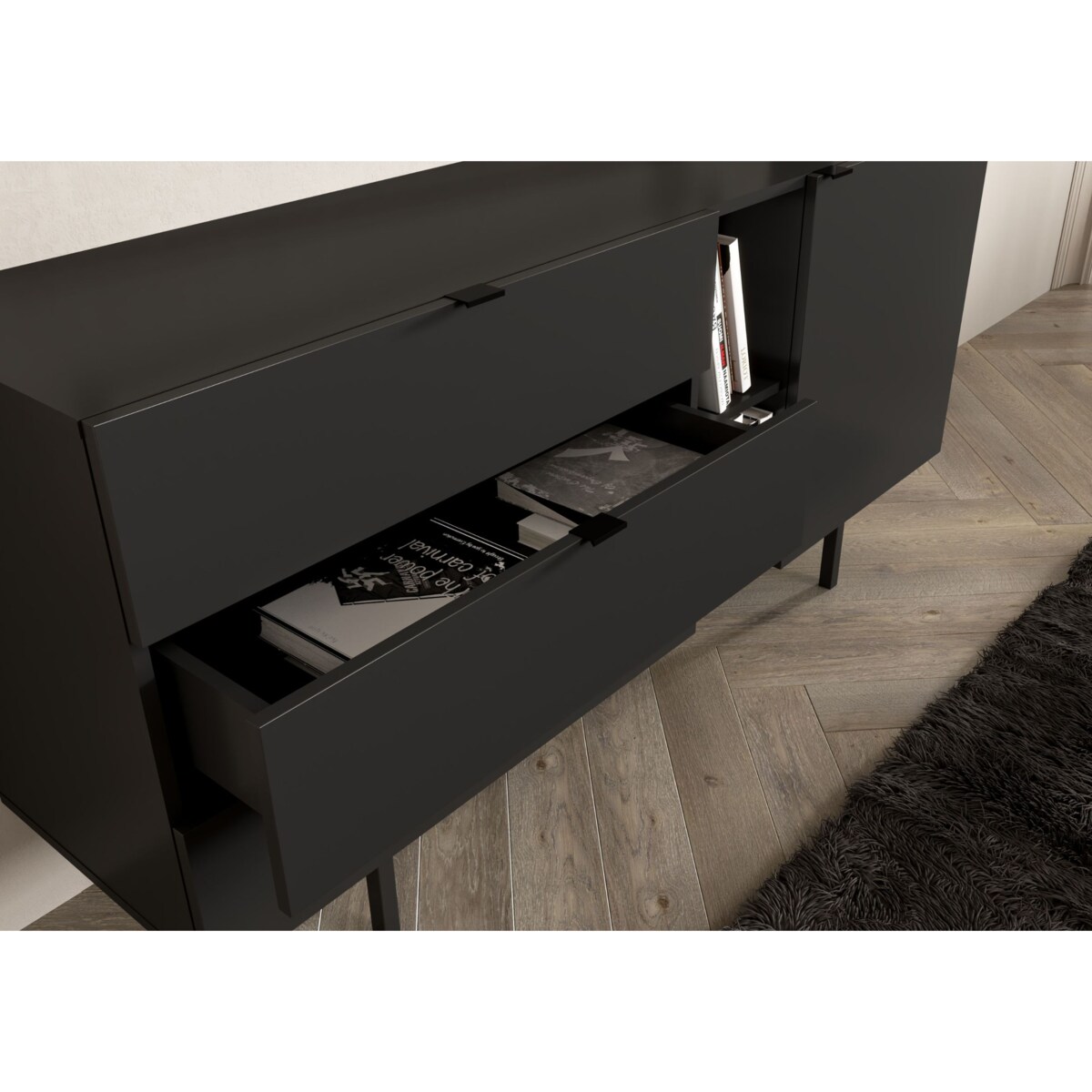 Czarna komoda z szufladami Skandica MYWAY / szer. 160 cm