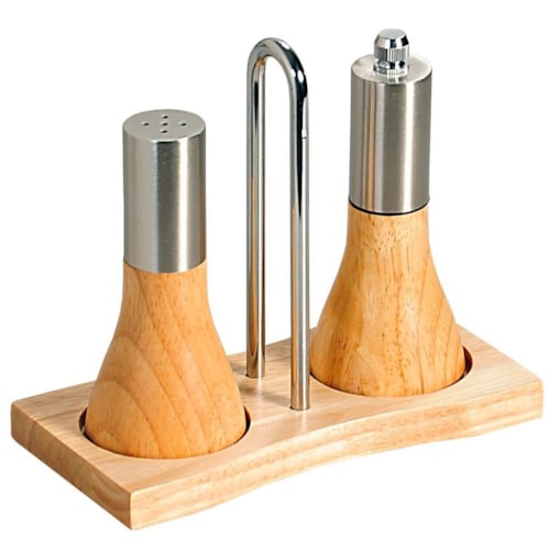 Solniczka i pieprzniczka, komplet na drewnianej podstawie, KESPER