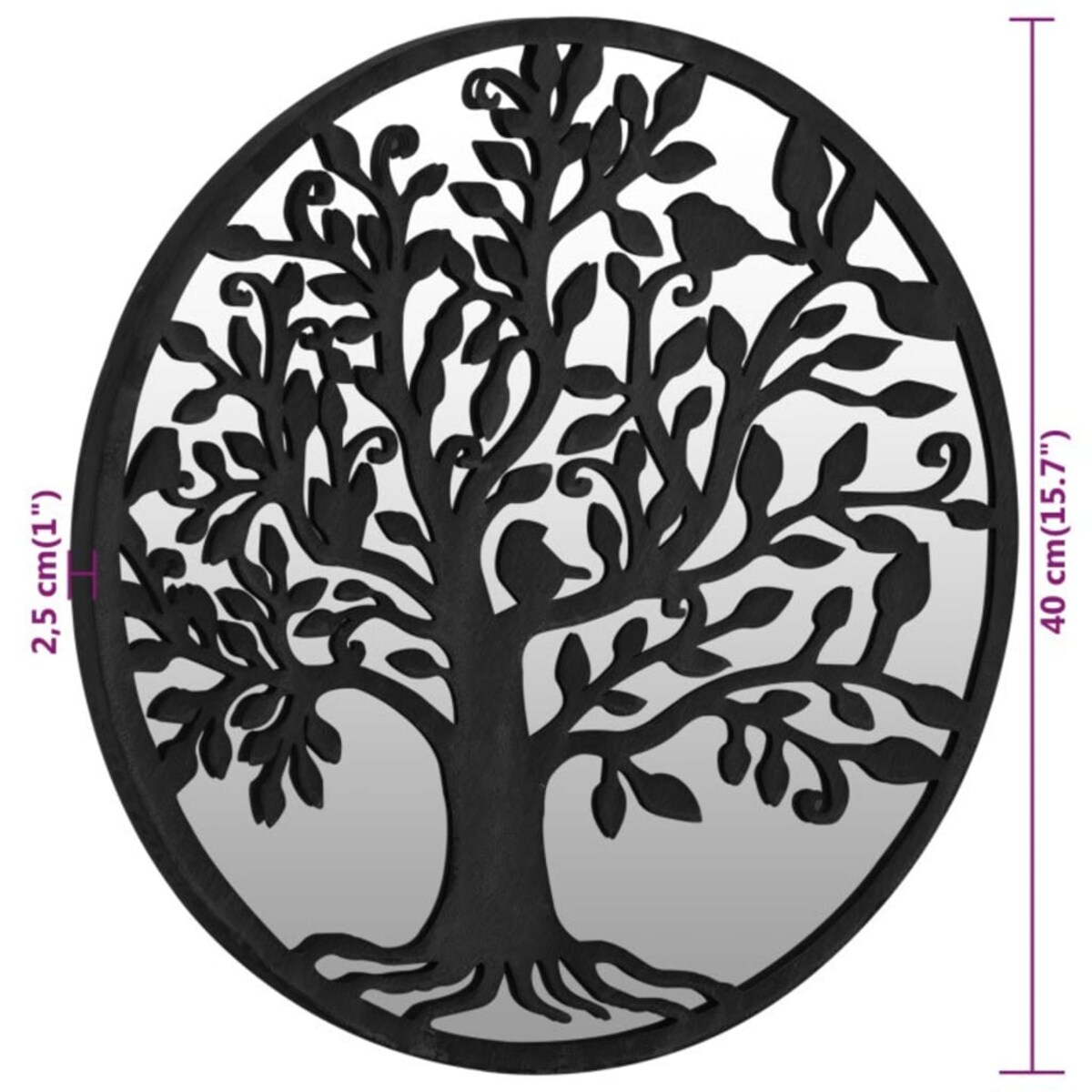 vidaXL Lustro ogrodowe, czarne, 40x2,5 cm, okrągła żelazna rama