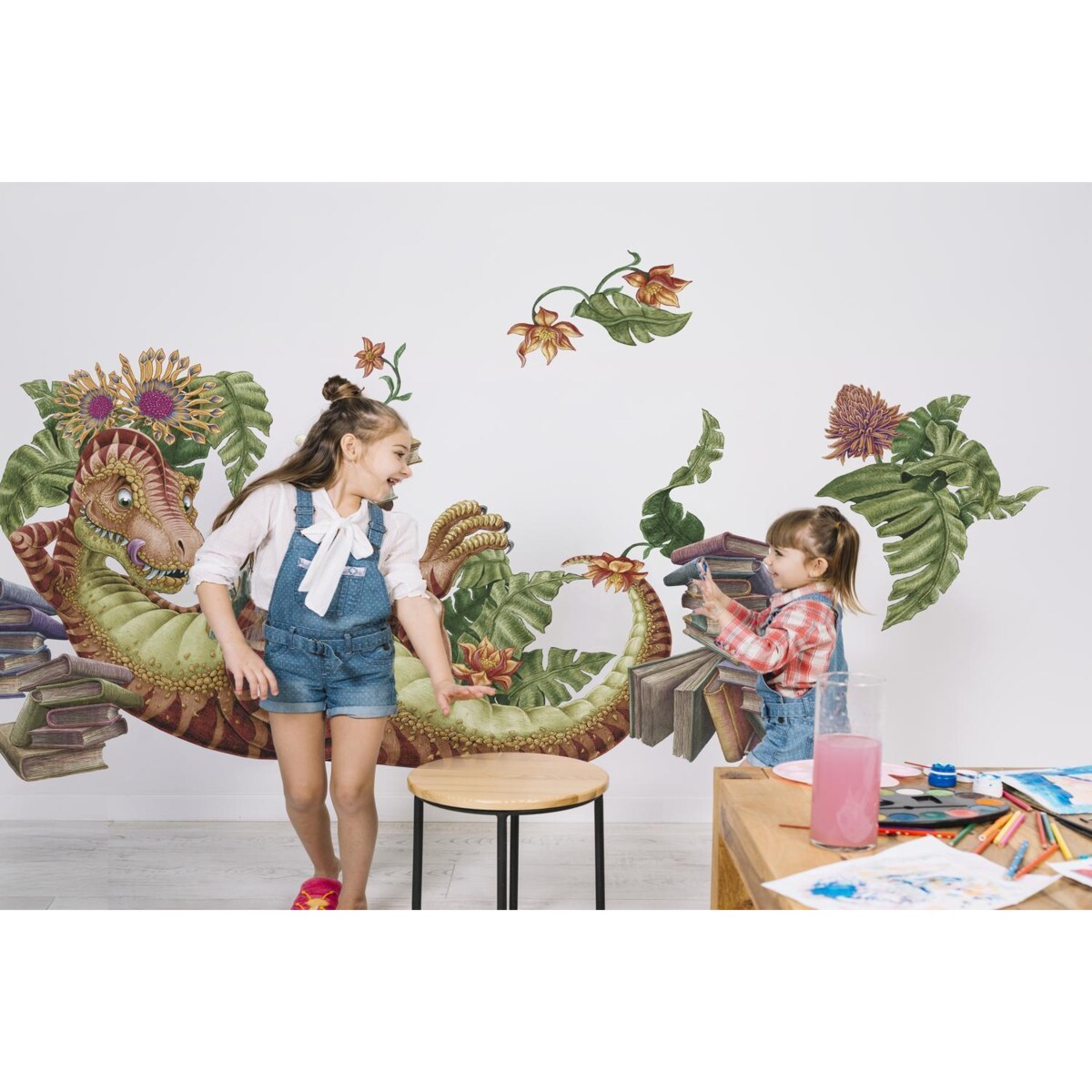 Zestaw naklejek na ścianę, Dinozaur czytelnik, 130cm