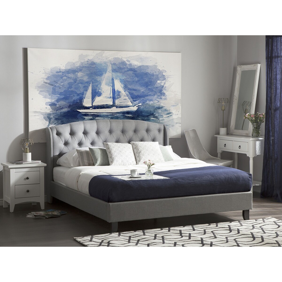 Łóżko tapicerowane 140 x 200 cm szare BORDEAUX