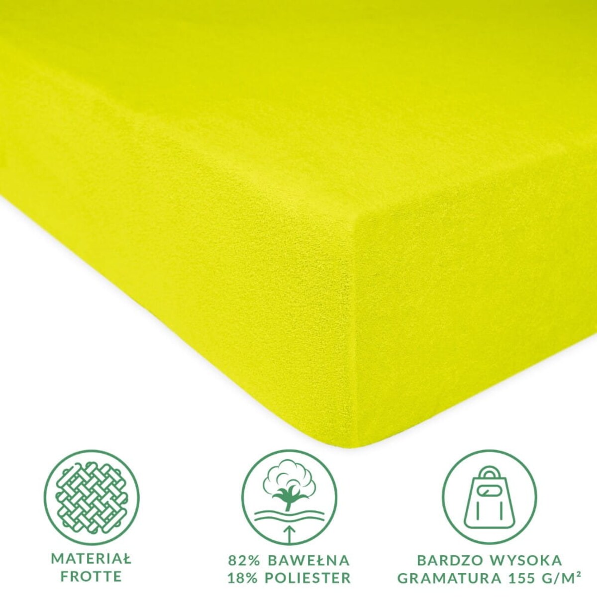 Prześcieradło frotte z gumką 180x200 kolor limonka