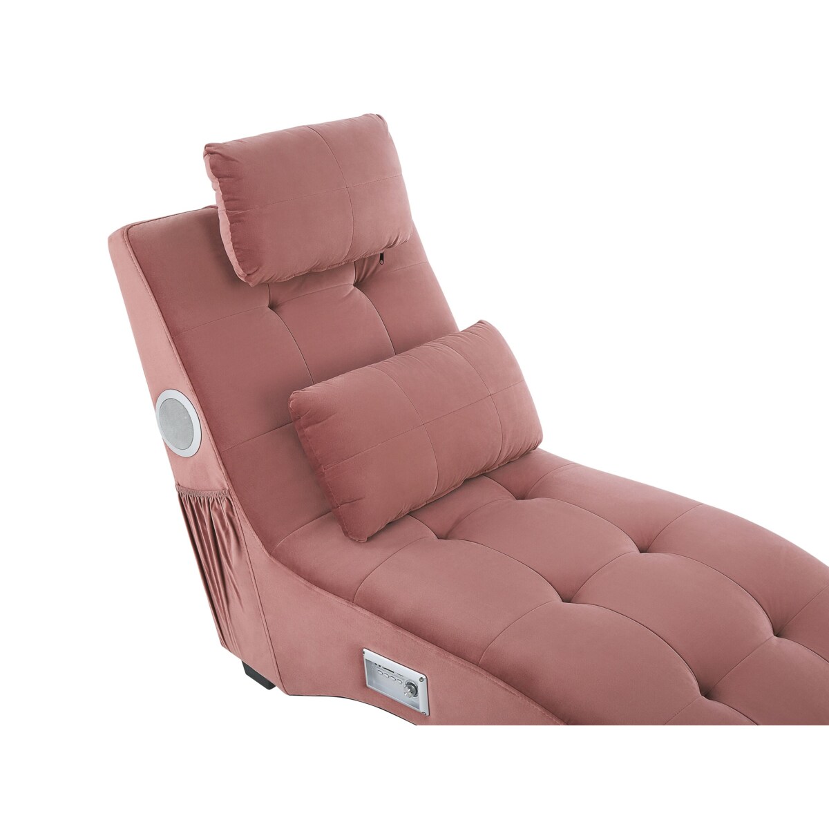 Szezlong welurowy z głośnikiem Bluetooth i portem USB różowy SIMORRE