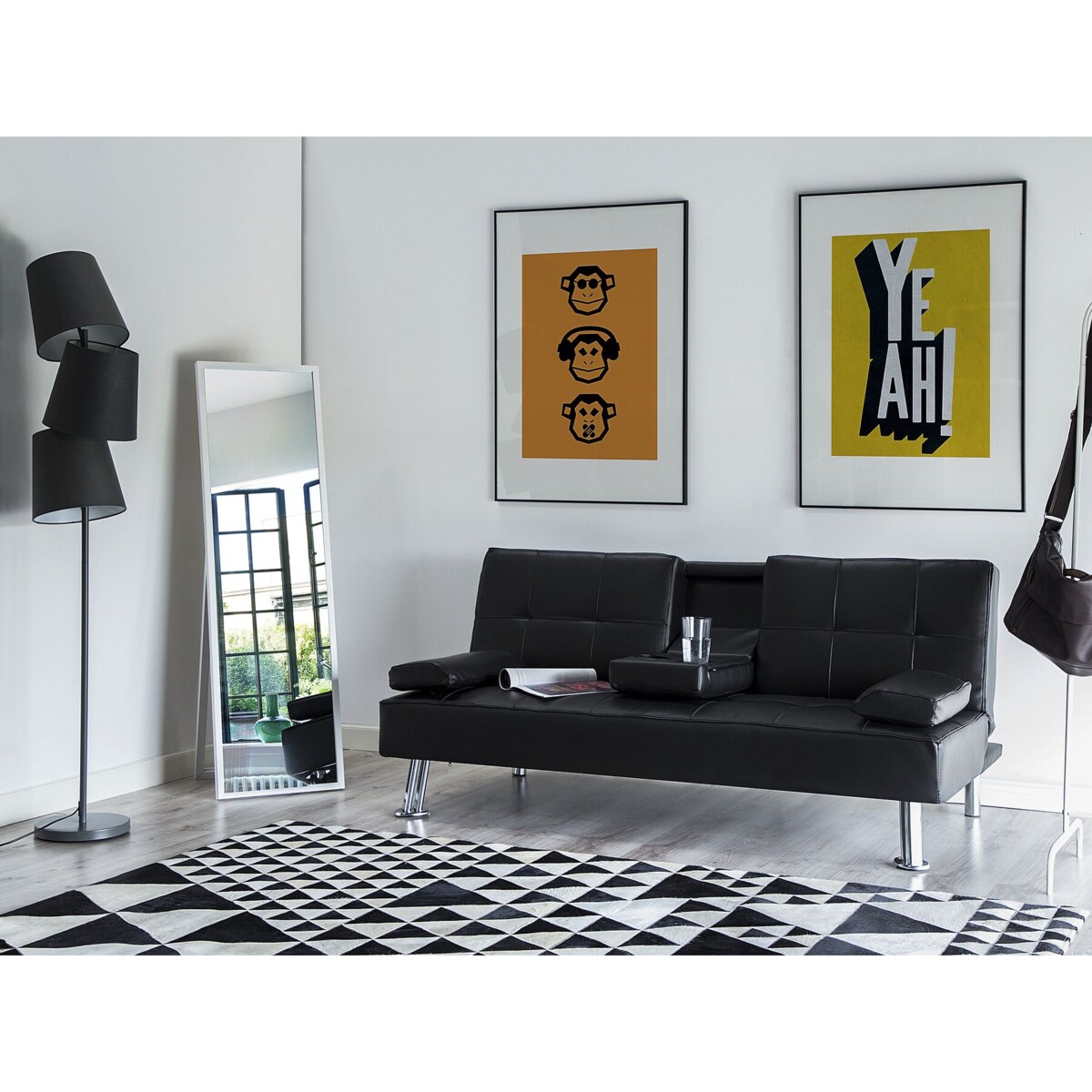 Sofa rozkładana ekoskóra czarna ROXEN